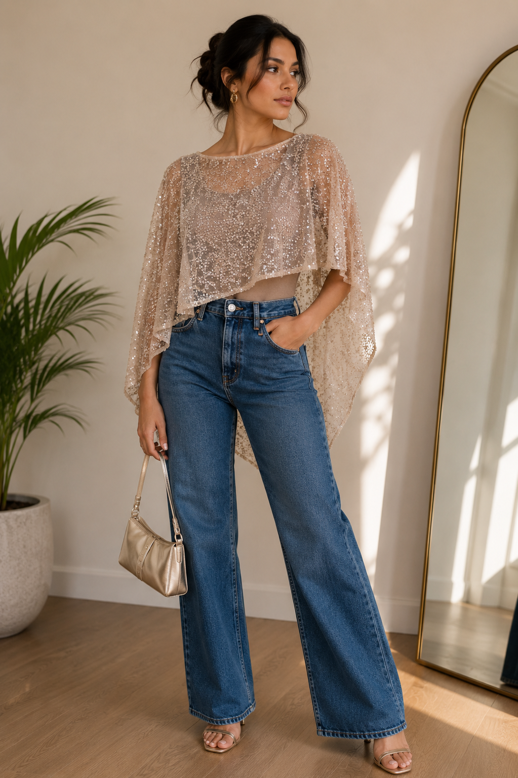 Beige Glitter Cape