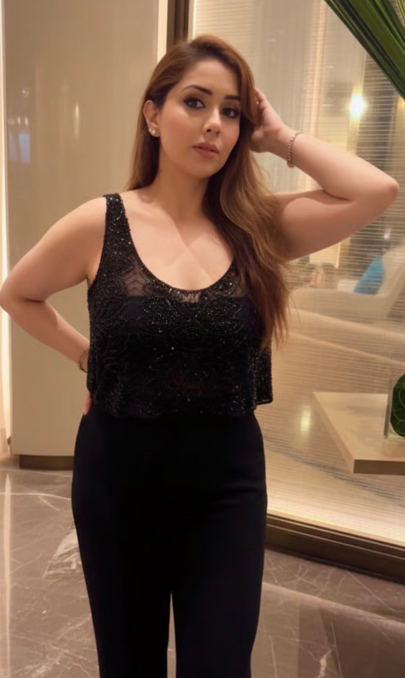 Black Beaded Loose Crop top